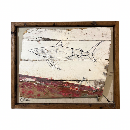 Ben Baker 'Blue Shark' Mixed Automata on Canvas