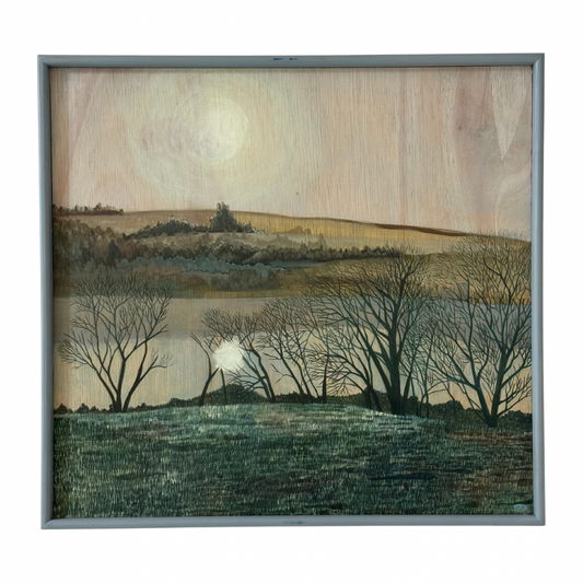 Meredith Owen 'Two Suns' Original Oil Painting on Ply Framed