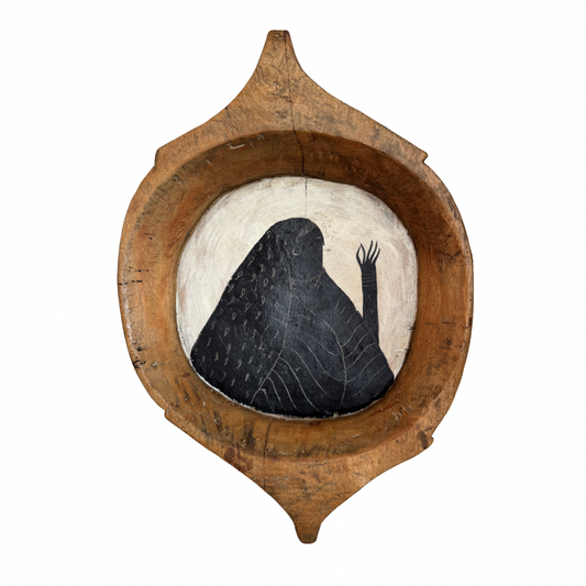 Tabby Booth Painting THE LADY in Antique Wood Bowl Frame