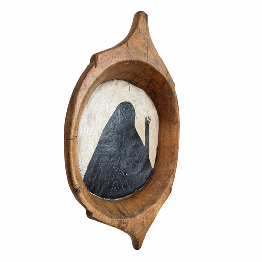 Tabby Booth Painting THE LADY in Antique Wood Bowl Frame