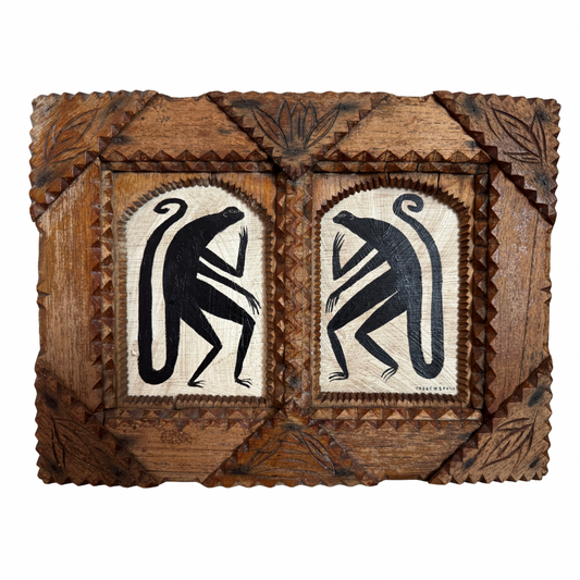 Tabby Booth Painting MONKEY LOVE in Rare Antique Wood Frame