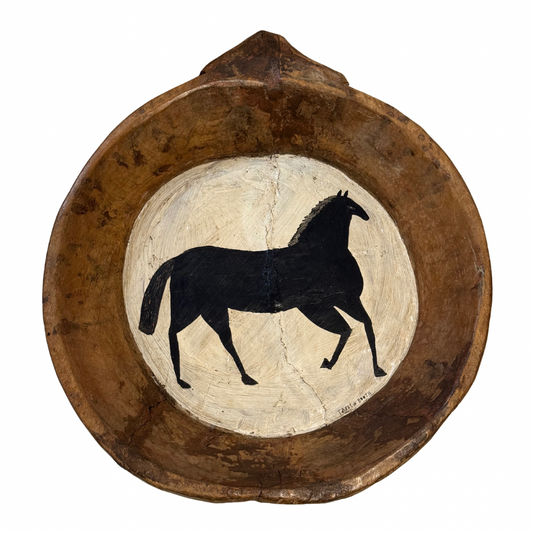 Tabby Booth Painting HORSE in Antique Wood Bowl