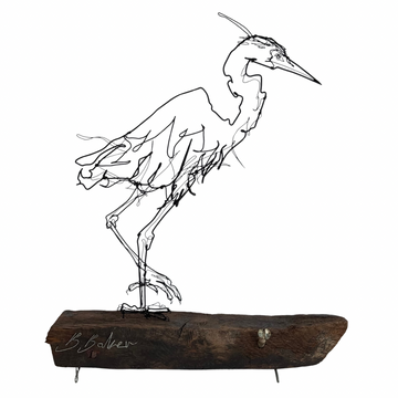 Ben Baker Bird Wire Drawing On Plinth • Heron