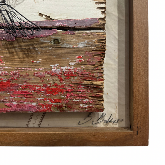 Ben Baker 'Cormorants' Wire Drawing and Wood on Canvas