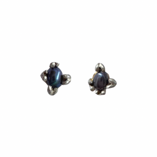 Claire English Black Pearl Stud Earrings Silver