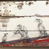 Ben Baker 'Cormorants' Wire Drawing and Wood on Canvas