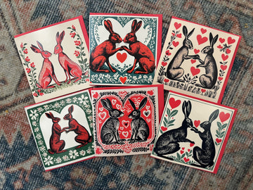 Folk Art Greetings Cards | Hares | Pack of 6 with Envelopes