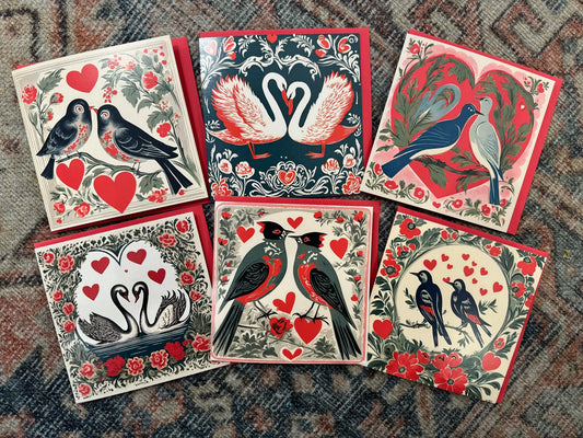 Folk Art Greetings Cards | Birds | Pack of 6 with Envelopes