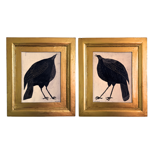 Pair of Tabby Booth Paintings 'LOVEBIRDS' in Vintage Frames