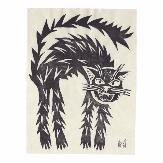 Katy Gusterson Original ‘Scaredy Cat’ Lino Print