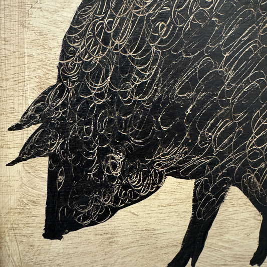 Tabby Booth Painting 'BLACK PIG' in Vintage Frame