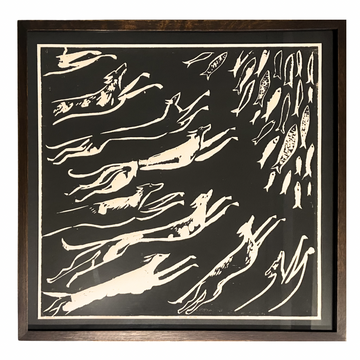 James Heslip Original Woodblock Print in Wood Frame • Pilchard Hounds