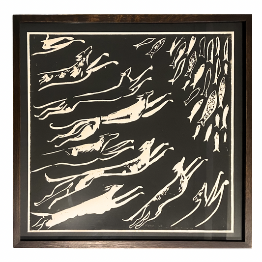 James Heslip Original Woodblock Print in Wood Frame • Pilchard Hounds