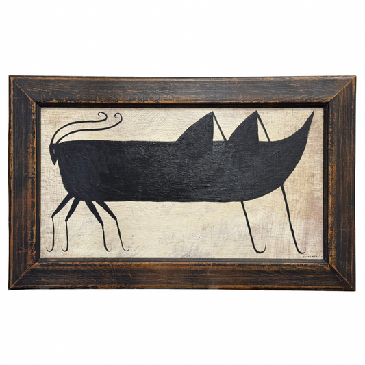 Tabby Booth Painting GRASSHOPPER in Antique Wood Frame
