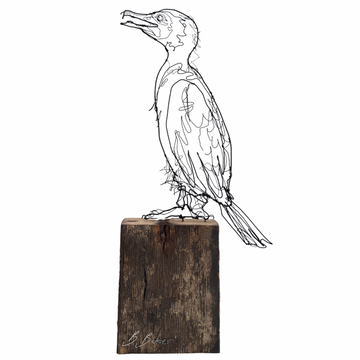 Ben Baker Bird Wire Drawing On Plinth • Large Cormorant