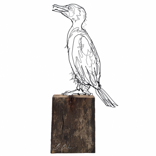Ben Baker Bird Wire Drawing On Plinth • Large Cormorant