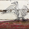 Ben Baker 'Cormorants' Wire Drawing and Wood on Canvas