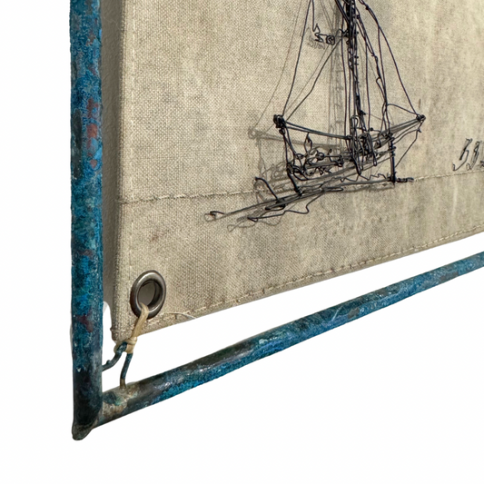 Ben Baker 'Ship' Wire Drawing on Canvas