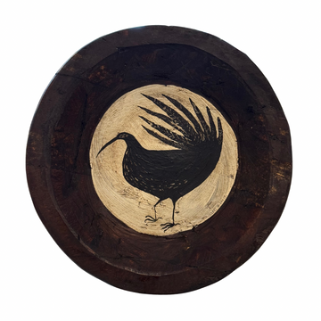 Tabby Booth Painting 'BIRD' in Antique Hand Carved Indian Dough Bowl