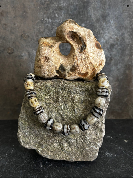 Emme Wears Handcrafted Foraged Glass Nautical Stripe and Scallop Edge Necklace