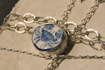 Eloise Rose Handmade Recycled Silver & Porcelain Pendant Necklace  • Crab