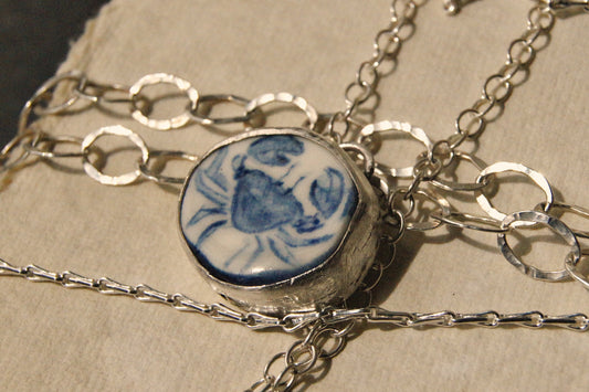 Eloise Rose Handmade Recycled Silver & Porcelain Pendant Necklace  • Crab