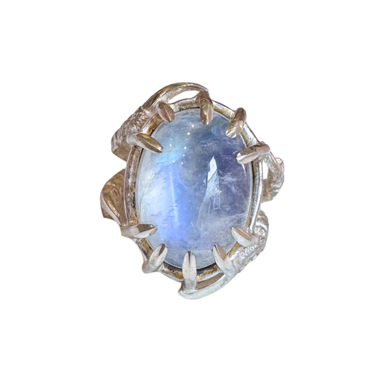 Claire English Sterling Silver Oval Cabochon Moonstone Loot Ring