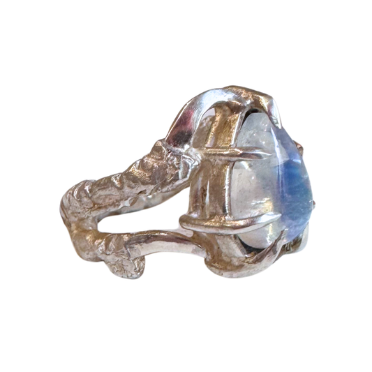 Claire English Sterling Silver Pear Cabochon Moonstone Loot Ring