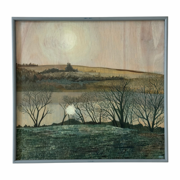 Meredith Owen 'Two Suns' Original Oil Painting on Ply Framed