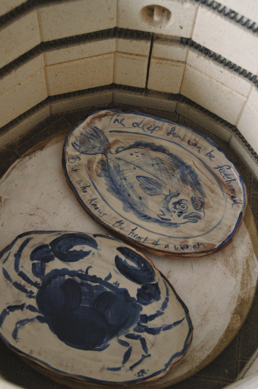 Eloise Rose Handmade Terracotta Platter • The Deep Sea Can Be Fathomed But Who Knows The Heart Of A Woman