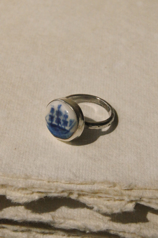 Eloise Rose Handmade Recycled 925 Silver & Porcelain Ring • Ship