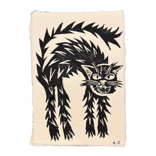 Katy Gusterson Original ‘Scaredy Cat’ Lino Print