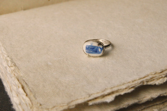Eloise Rose Handmade Recycled 925 Silver & Porcelain Ring • Whale