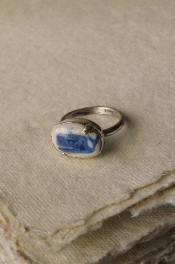 Eloise Rose Handmade Recycled 925 Silver & Porcelain Ring • Whale