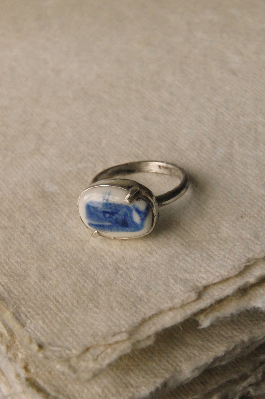 Eloise Rose Handmade Recycled 925 Silver & Porcelain Ring • Whale