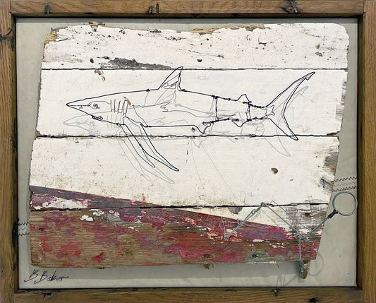 Ben Baker 'Blue Shark' Mixed Automata on Canvas