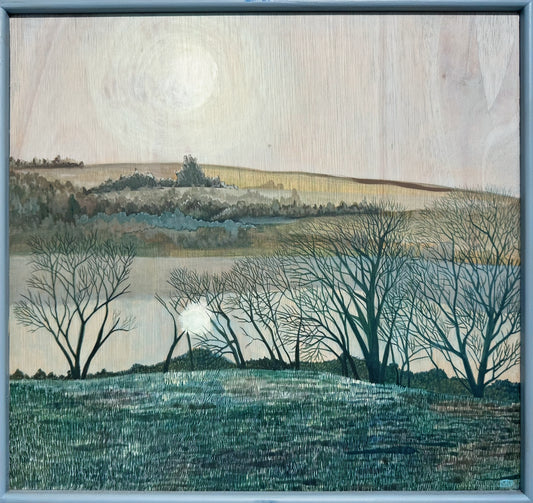 Meredith Owen 'Two Suns' Original Oil Painting on Ply Framed