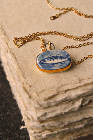 Eloise Rose Handmade 24k Gold Lustre & Porcelain Pendant Necklace  • Mackerel