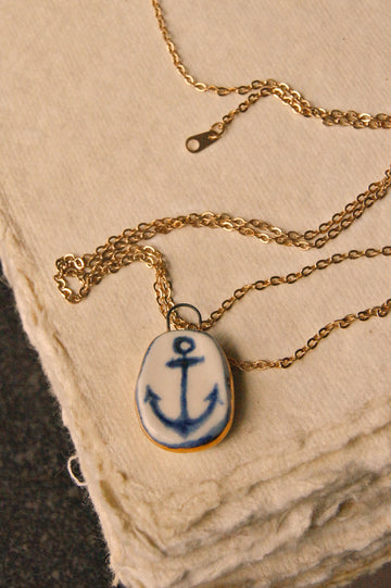 Eloise Rose Handmade 24k Gold Lustre & Porcelain Pendant Necklace  • Anchor