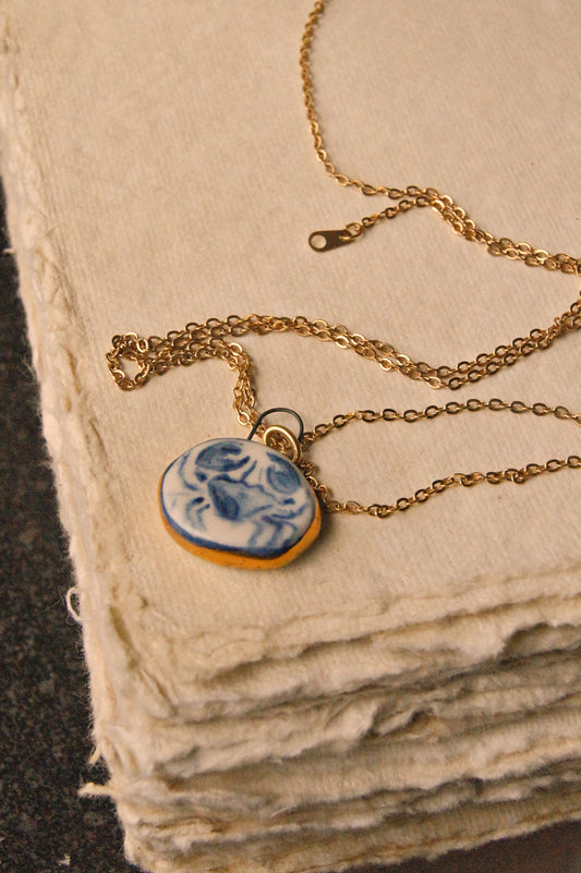 Eloise Rose Handmade 24k Gold Lustre & Porcelain Pendant Necklace  • Crab