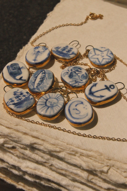 Eloise Rose Handmade 24k Gold Lustre & Porcelain Pendant Necklace  • Mackerel