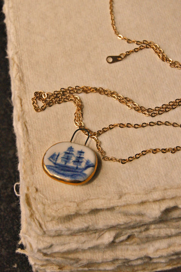 Eloise Rose Handmade 24k Gold Lustre & Porcelain Pendant Necklace  • Ship