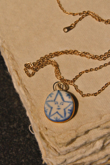 Eloise Rose Handmade 24k Gold Lustre & Porcelain Pendant Necklace  • Star
