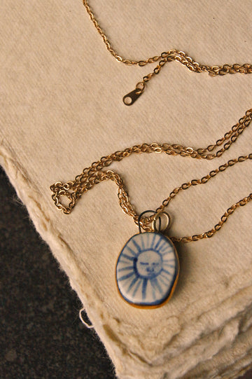 Eloise Rose Handmade 24k Gold Lustre & Porcelain Pendant Necklace  • Sun