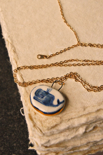 Eloise Rose Handmade 24k Gold Lustre & Porcelain Pendant Necklace  • Whale