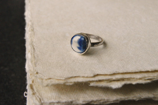Eloise Rose Handmade Recycled 925 Silver & Porcelain Ring • Moon