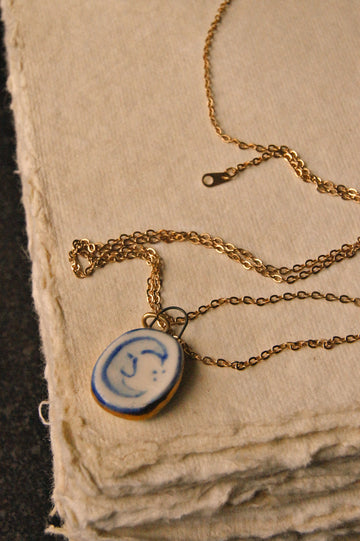 Eloise Rose Handmade 24k Gold Lustre & Porcelain Pendant Necklace  • Moon