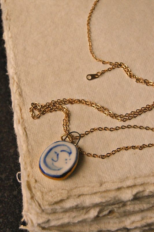 Eloise Rose Handmade 24k Gold Lustre & Porcelain Pendant Necklace  • Moon