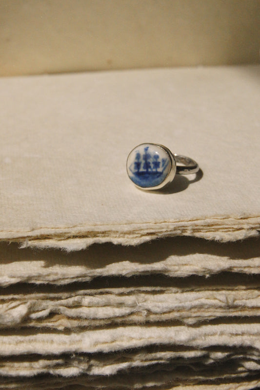 Eloise Rose Handmade Recycled 925 Silver & Porcelain Ring • Ship
