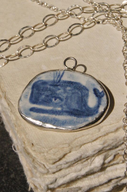 Eloise Rose Handmade Recycled Silver & Porcelain Pendant Necklace  • Large Whale
